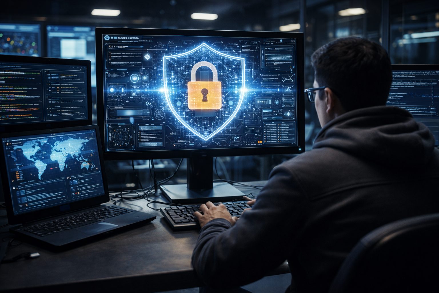 Cybersecurity services including threat detection, risk management, and data protection